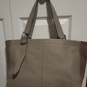 Vince Camuto Taupe and Brown Leather Tote